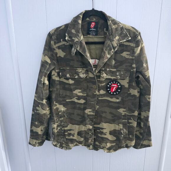 Forever 21 x Rolling Stones Distressed Camo Jacket Size S – Grunge, Rocker - Picture 1 of 10